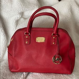 Michael Kors red leather Doctor style bag